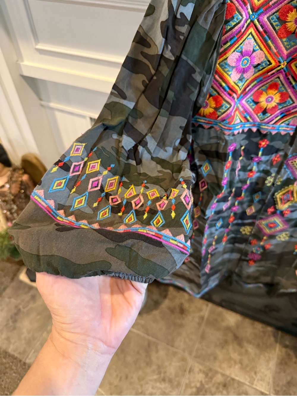 Savanna Jane Olive Camo Embroidered Boho Blouse - Picture 3 of 5